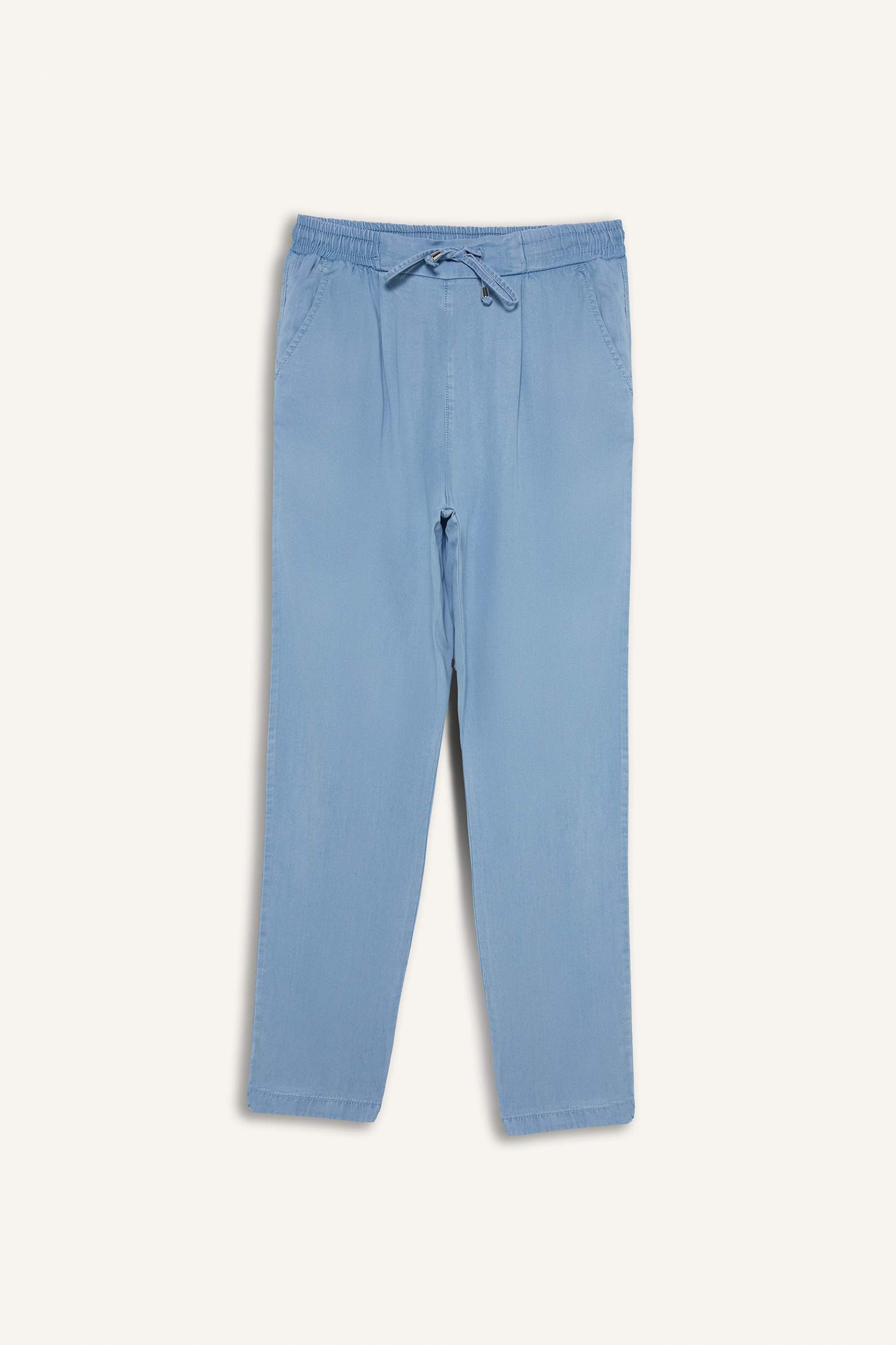 Pull On Carrot Fit High Waist Ankle Length Tencel Washed Trousers