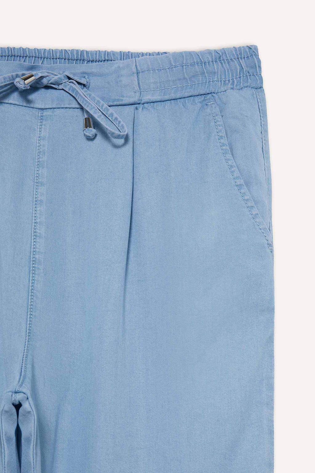 Pull On Carrot Fit High Waist Ankle Length Tencel Washed Trousers