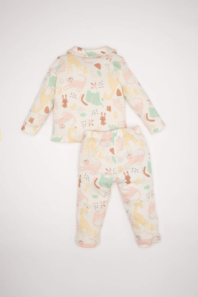 Baby Girl Pajama Set Safari Printed Long Sleeve Top and Elastic Waist Bottom Main Image