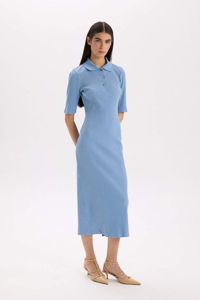 Bodycon Polo Neck Ribbed Camisole Midi Dress Main Image