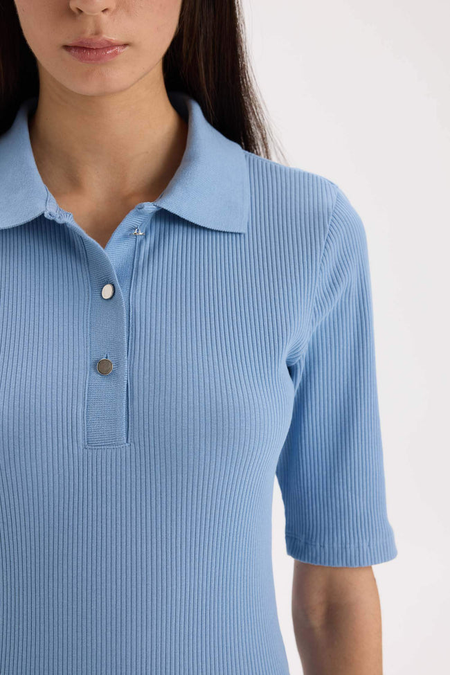 Bodycon Polo Neck Ribbed Camisole Midi Dress Hover Image