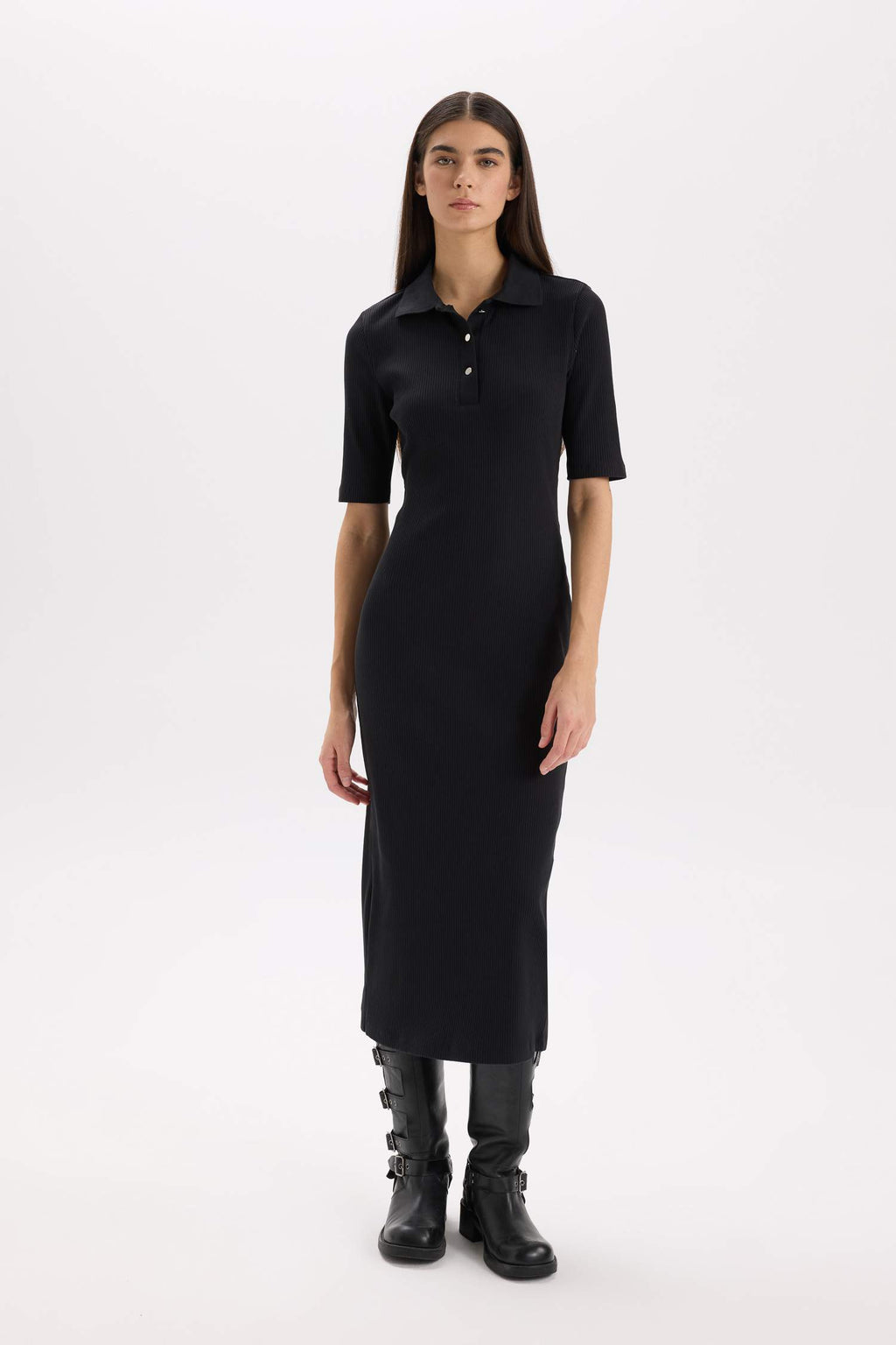 Bodycon Polo Neck Ribbed Camisole Midi Dress