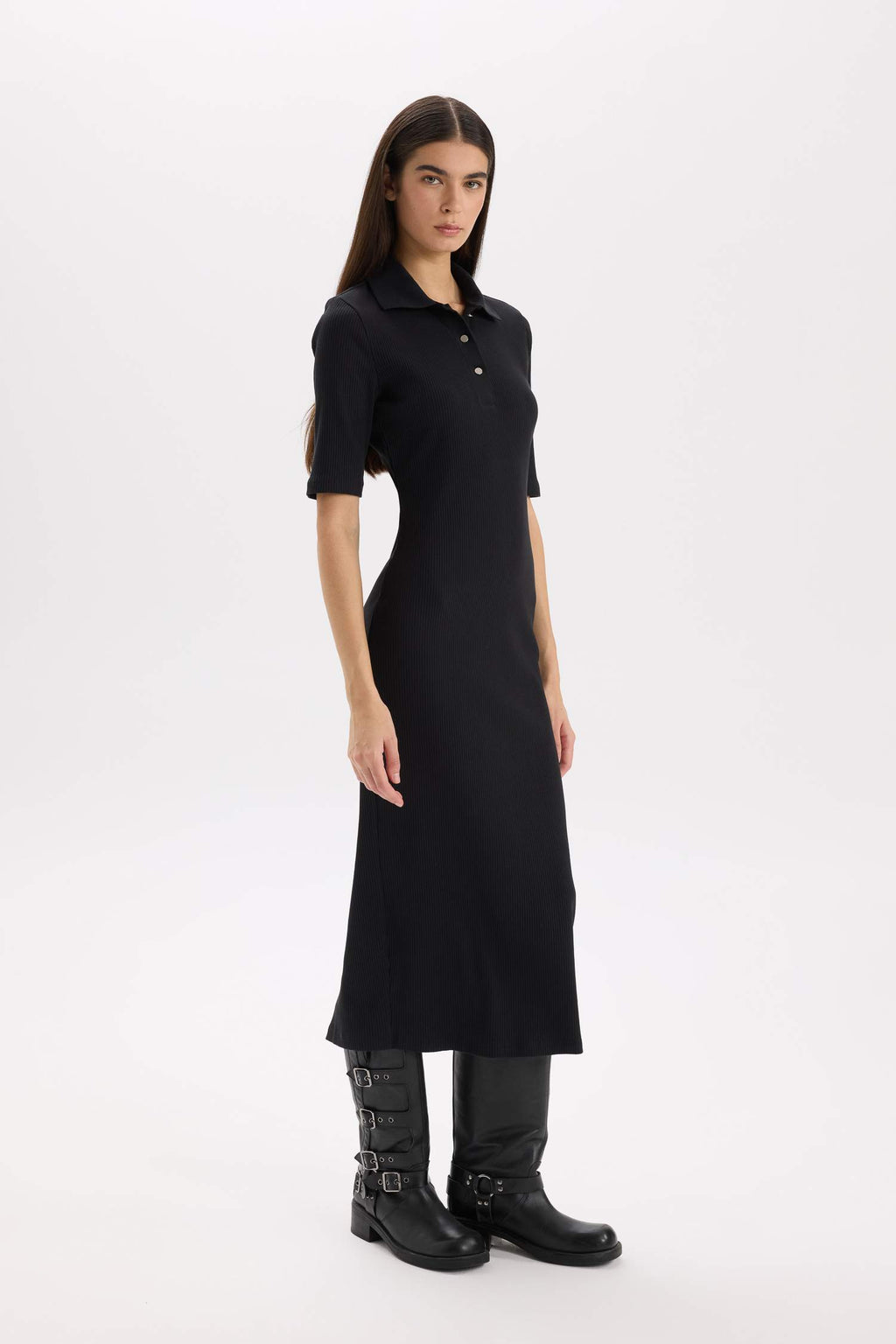 Bodycon Polo Neck Ribbed Camisole Midi Dress