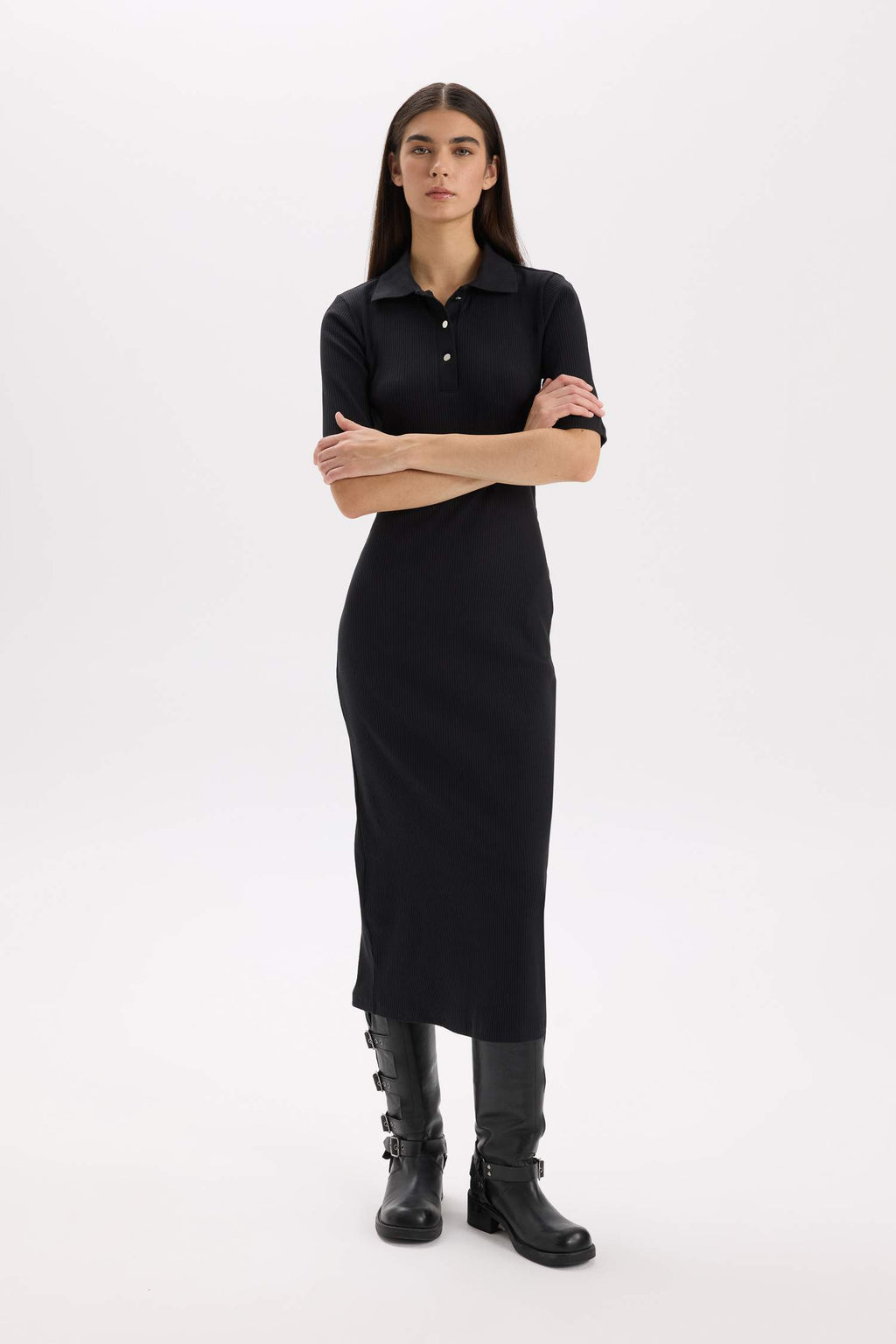 Bodycon Polo Neck Ribbed Camisole Midi Dress