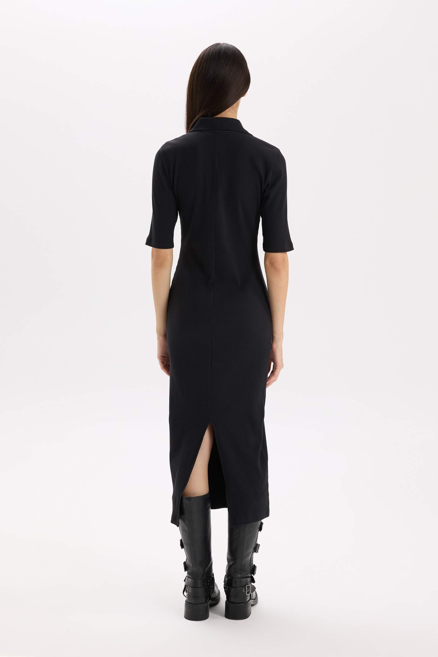 Bodycon Polo Neck Ribbed Camisole Midi Dress