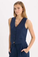 V Neck Linen Blend Vest