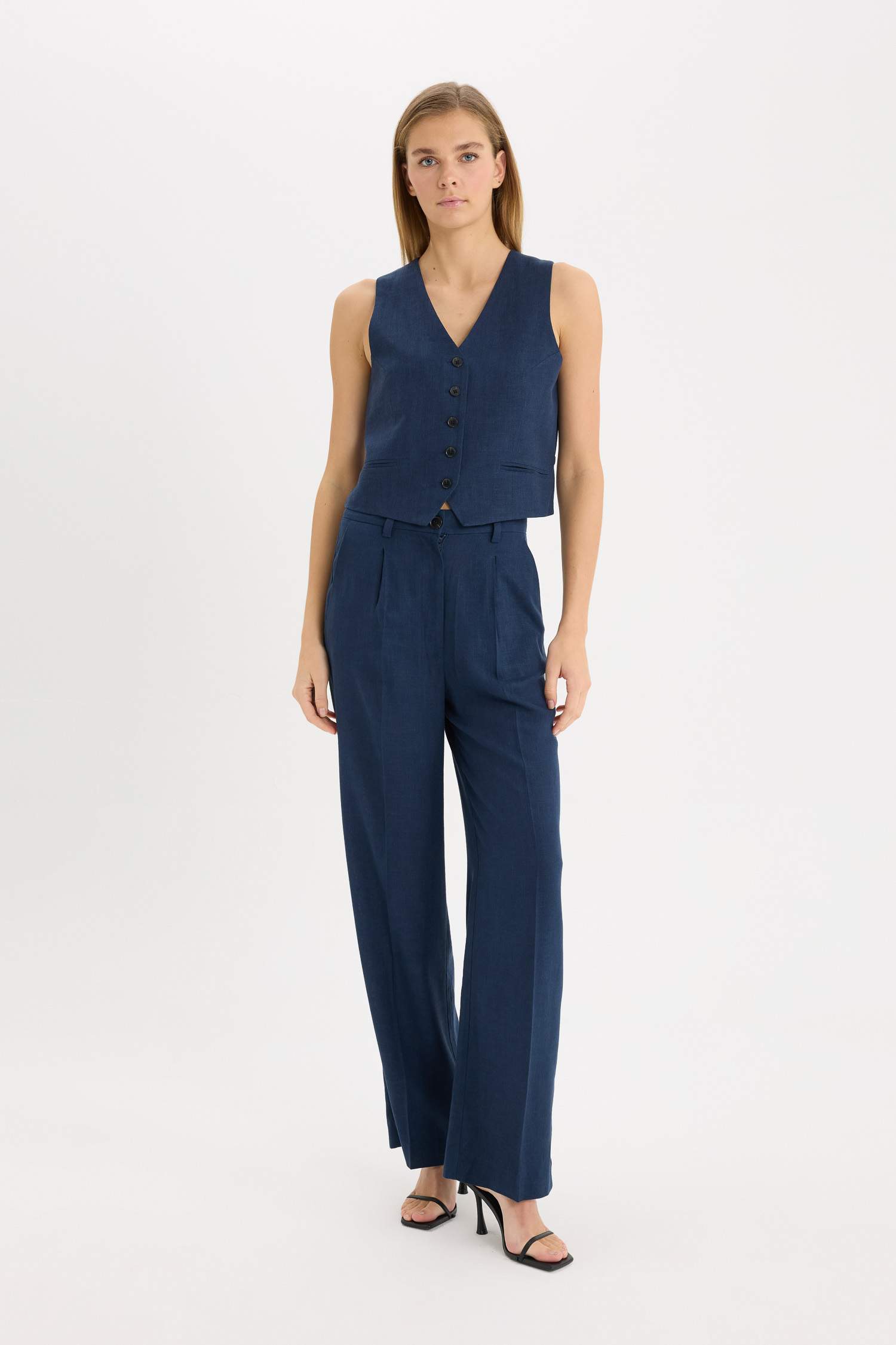 V Neck Linen Blend Vest