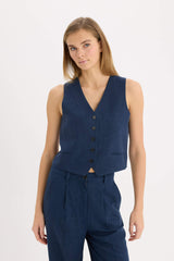 V Neck Linen Blend Vest