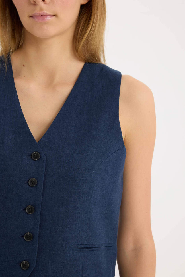 V Neck Linen Blend Vest Hover Image
