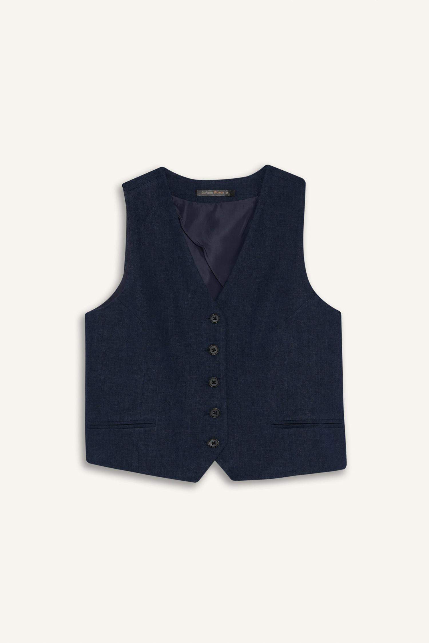 V Neck Linen Blend Vest