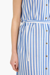 Shirt Collar Striped Sleeveless Maxi Dress