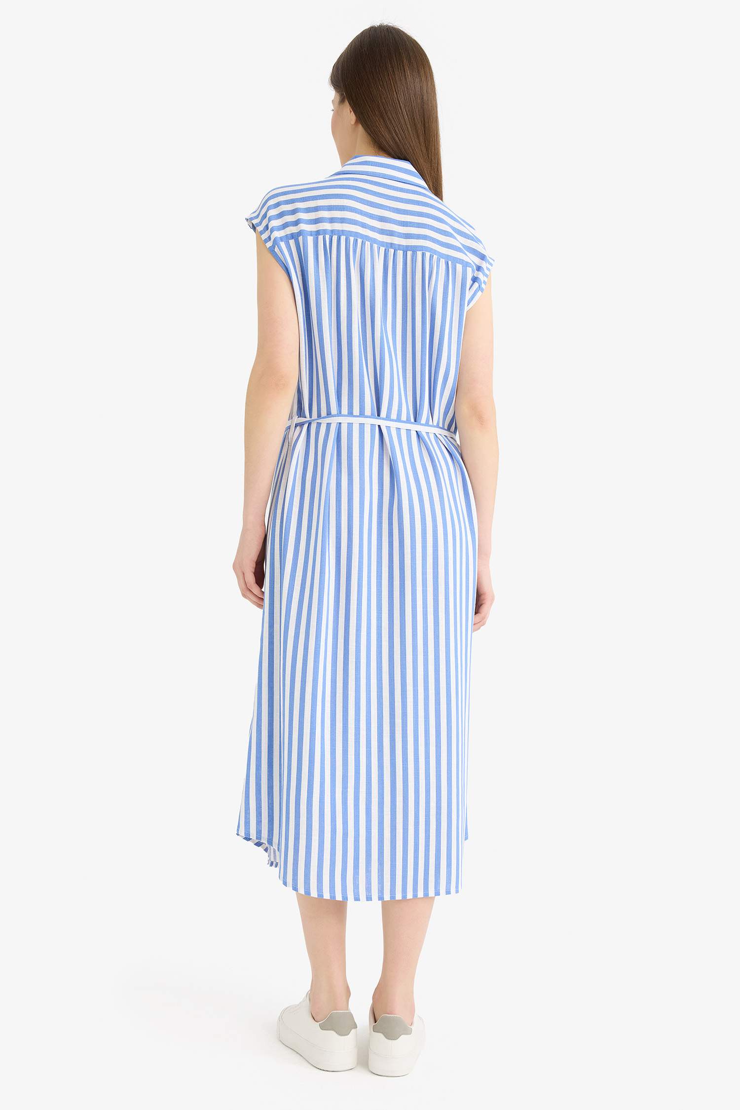 Shirt Collar Striped Sleeveless Maxi Dress