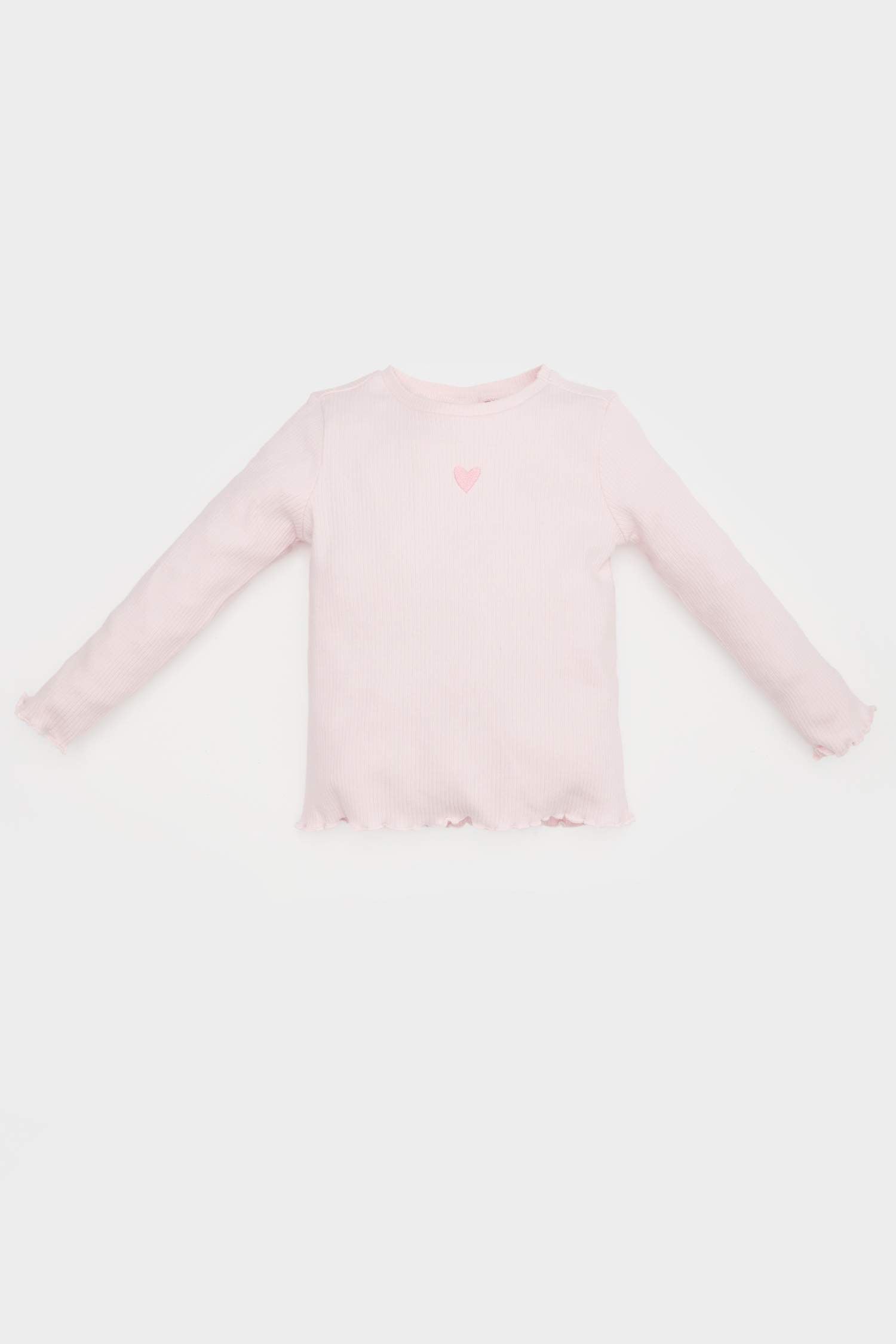 Girl Crew Neck Heart Patterned Ribbed Camisole T-Shirt