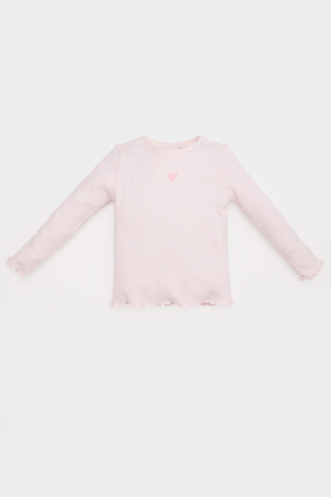 Girl Crew Neck Heart Patterned Ribbed Camisole T-Shirt Hover Image