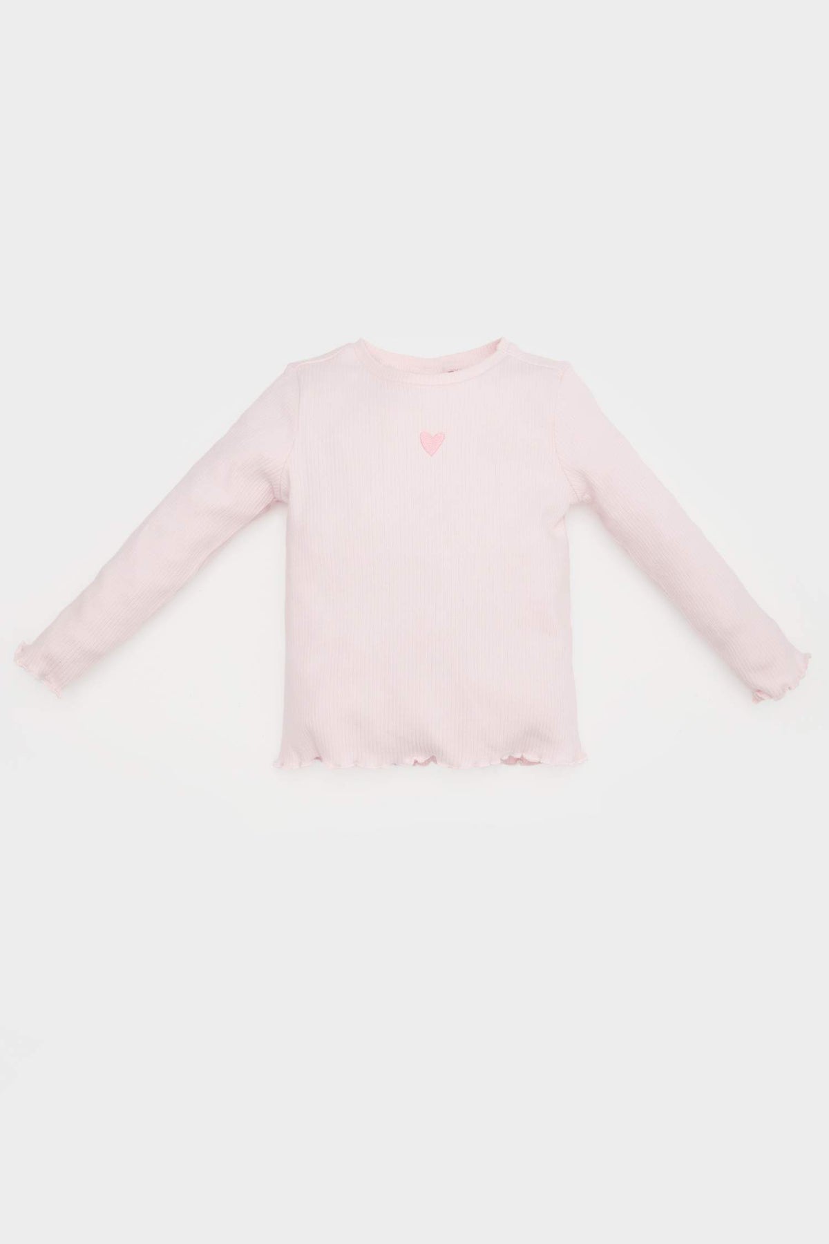 Girl Crew Neck Heart Patterned Ribbed Camisole T-Shirt