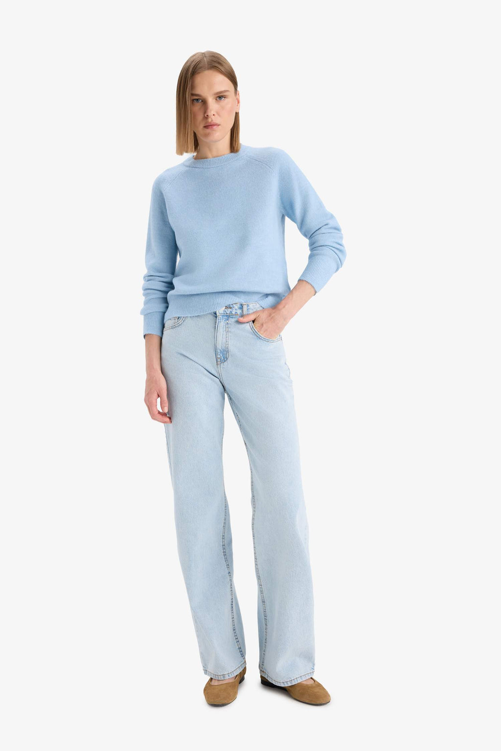 Regular Fit Crew Neck Basic Plain Soft Touch Knit Sweater