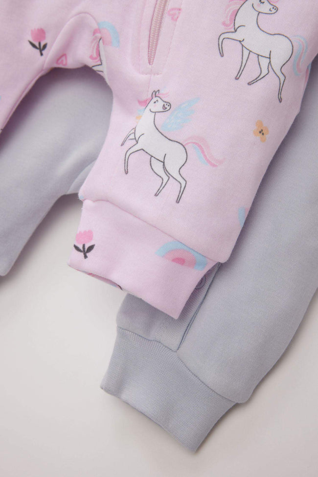 Baby Girl Newborn Unicorn Printed 2 Pcs Long Sleeve Jumpsuit Main Image