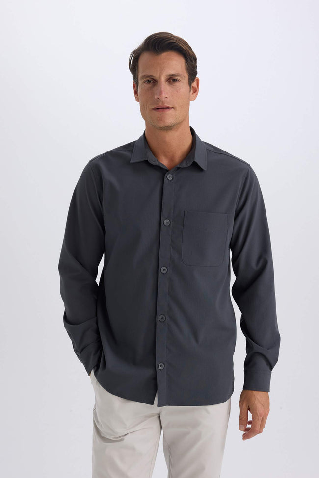 Regular Fit Polo Collar Long Sleeve Shirt Hover Image
