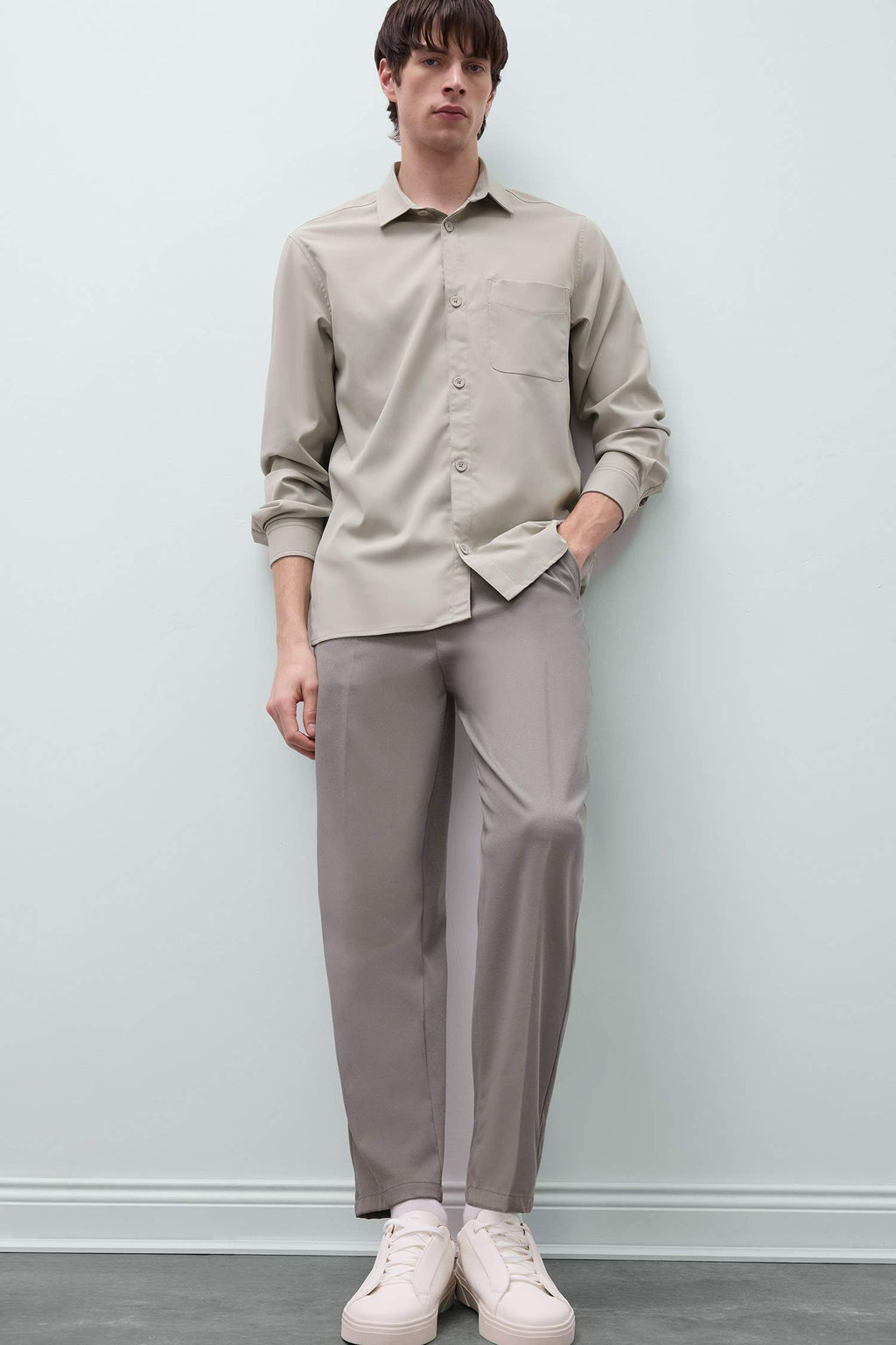 Regular Fit Polo Collar Long Sleeve Shirt