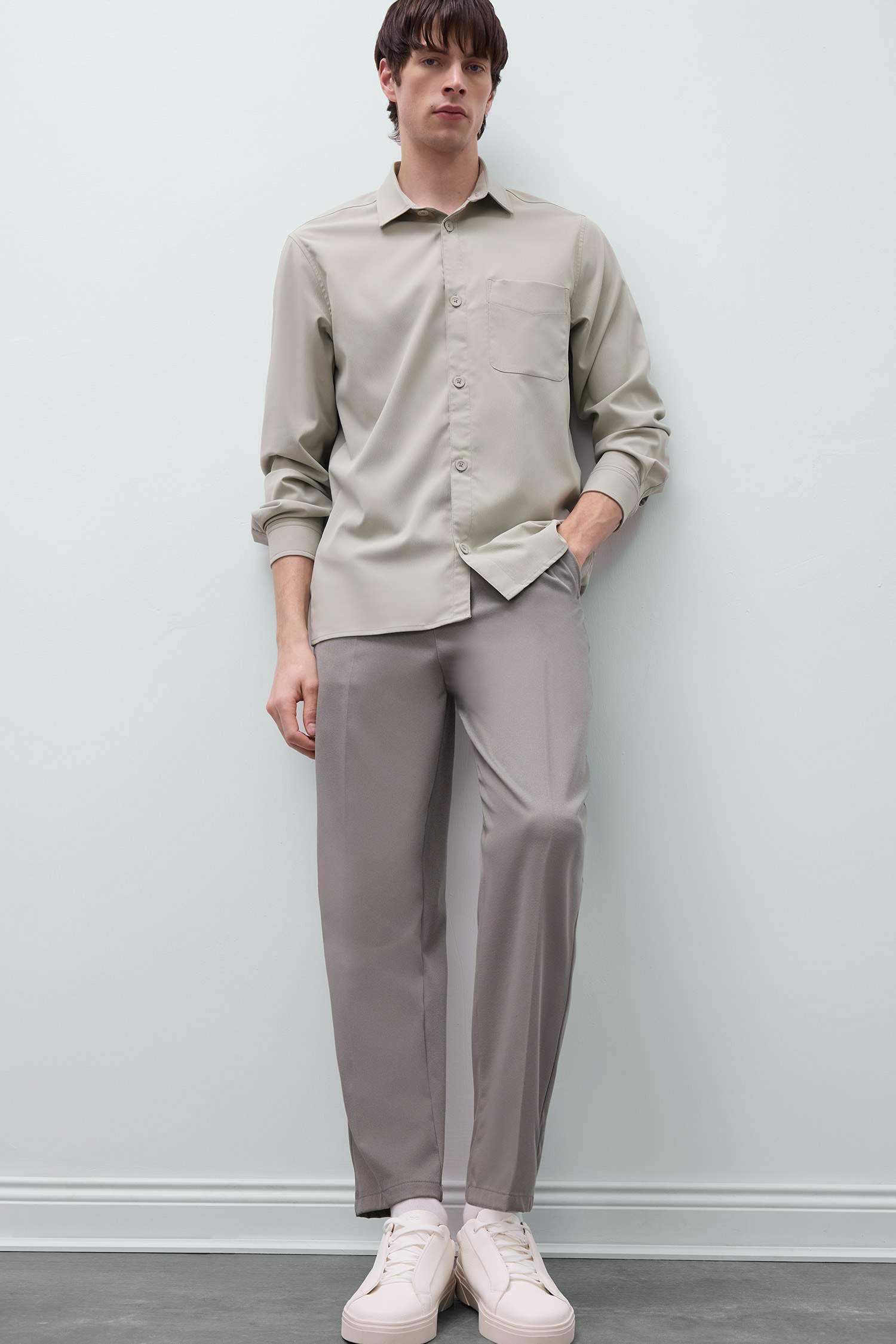 Regular Fit Polo Collar Long Sleeve Shirt