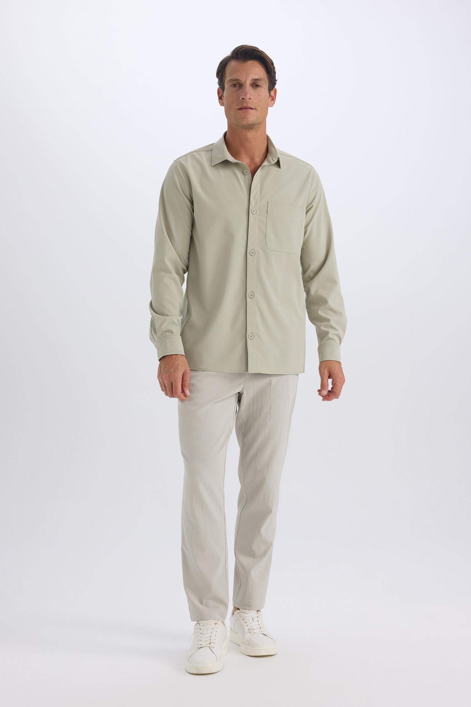 Regular Fit Polo Collar Long Sleeve Shirt