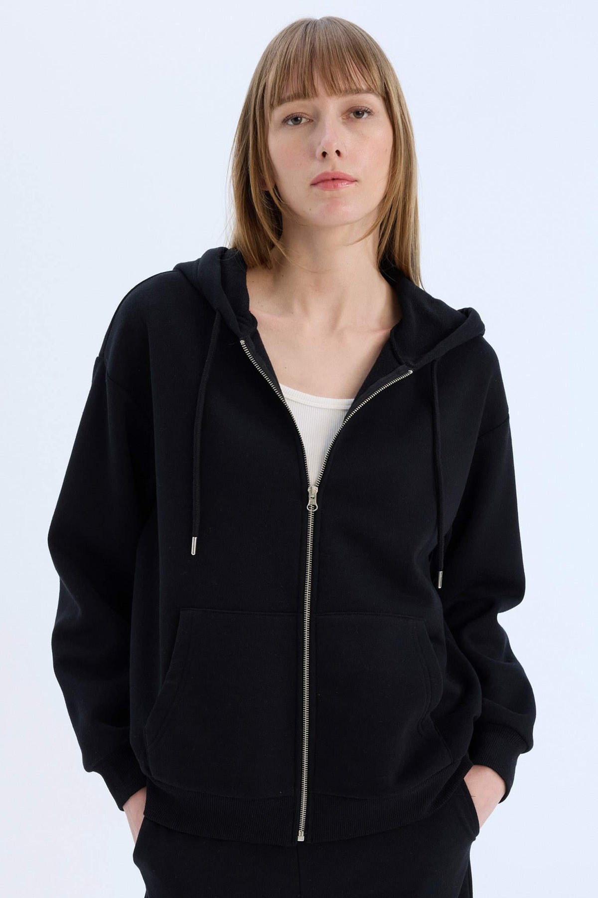 Back to School Relax Fit Hooded Thick Basic Sweatshirt