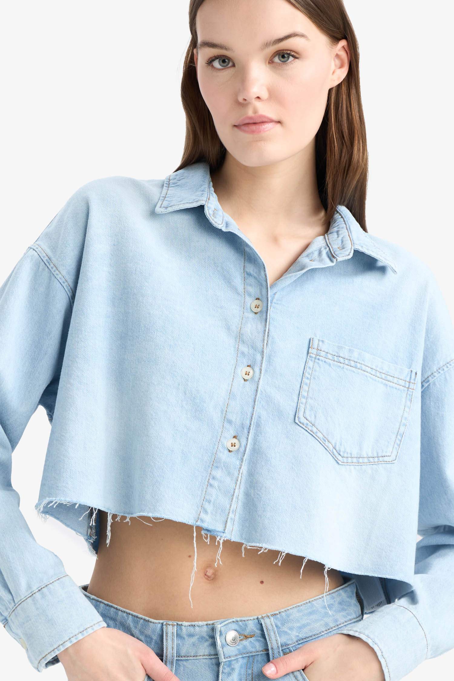Cropped Fit Cut-Off Soft Jean Shirt