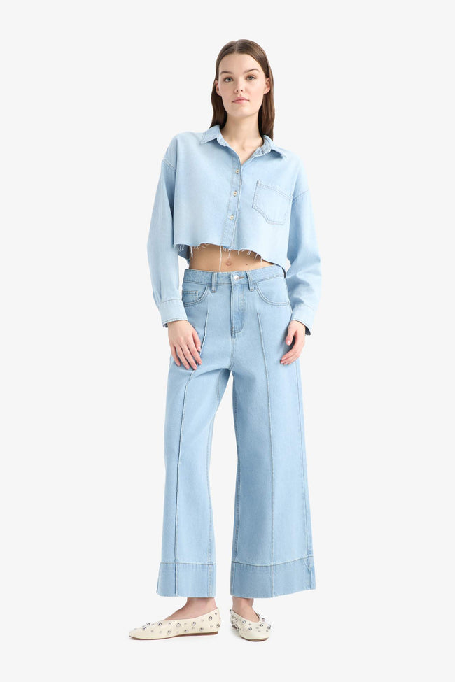 Cropped Fit Cut-Off Soft Jean Shirt Main Image