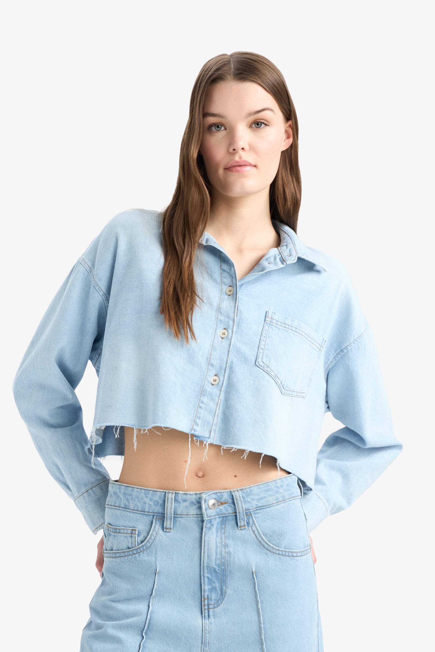 Cropped Fit Cut-Off Soft Jean Shirt