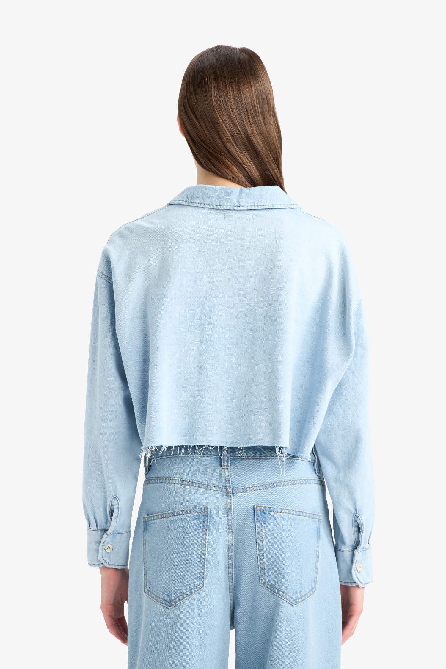Cropped Fit Cut-Off Soft Jean Shirt