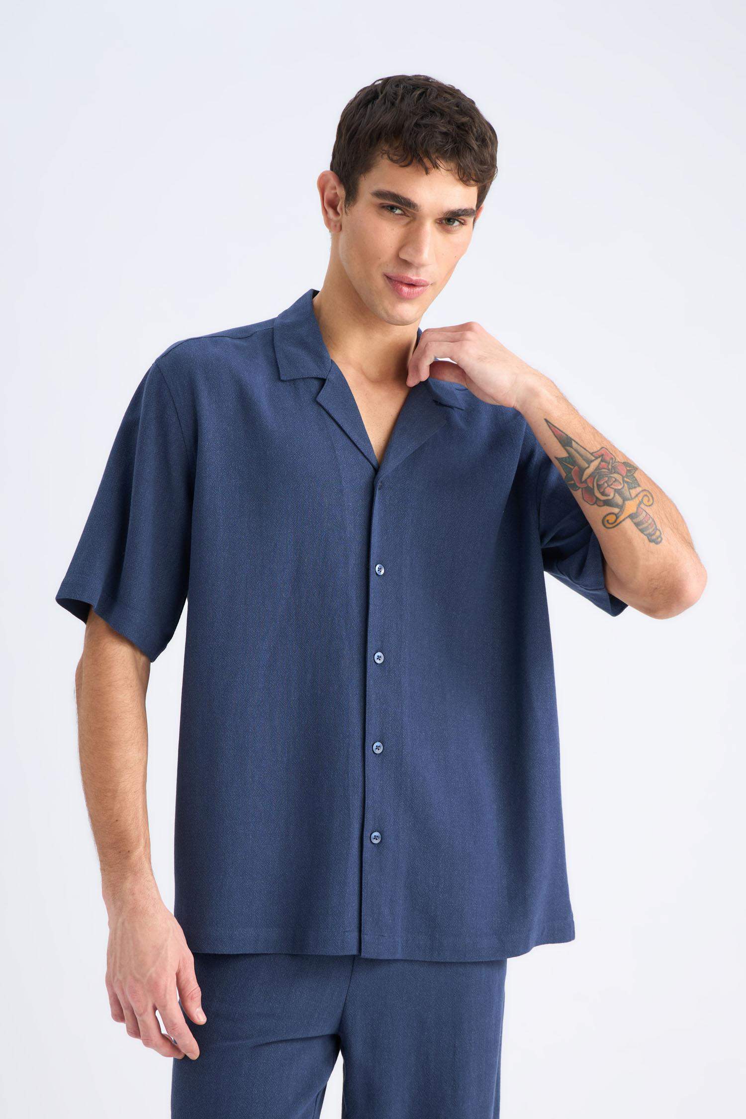 Relax-Fit Polo-Neck Cotton Summer Short-Sleeve Shirt