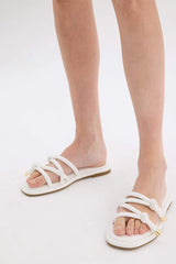 Woman Flat Base Faux Leather Slippers
