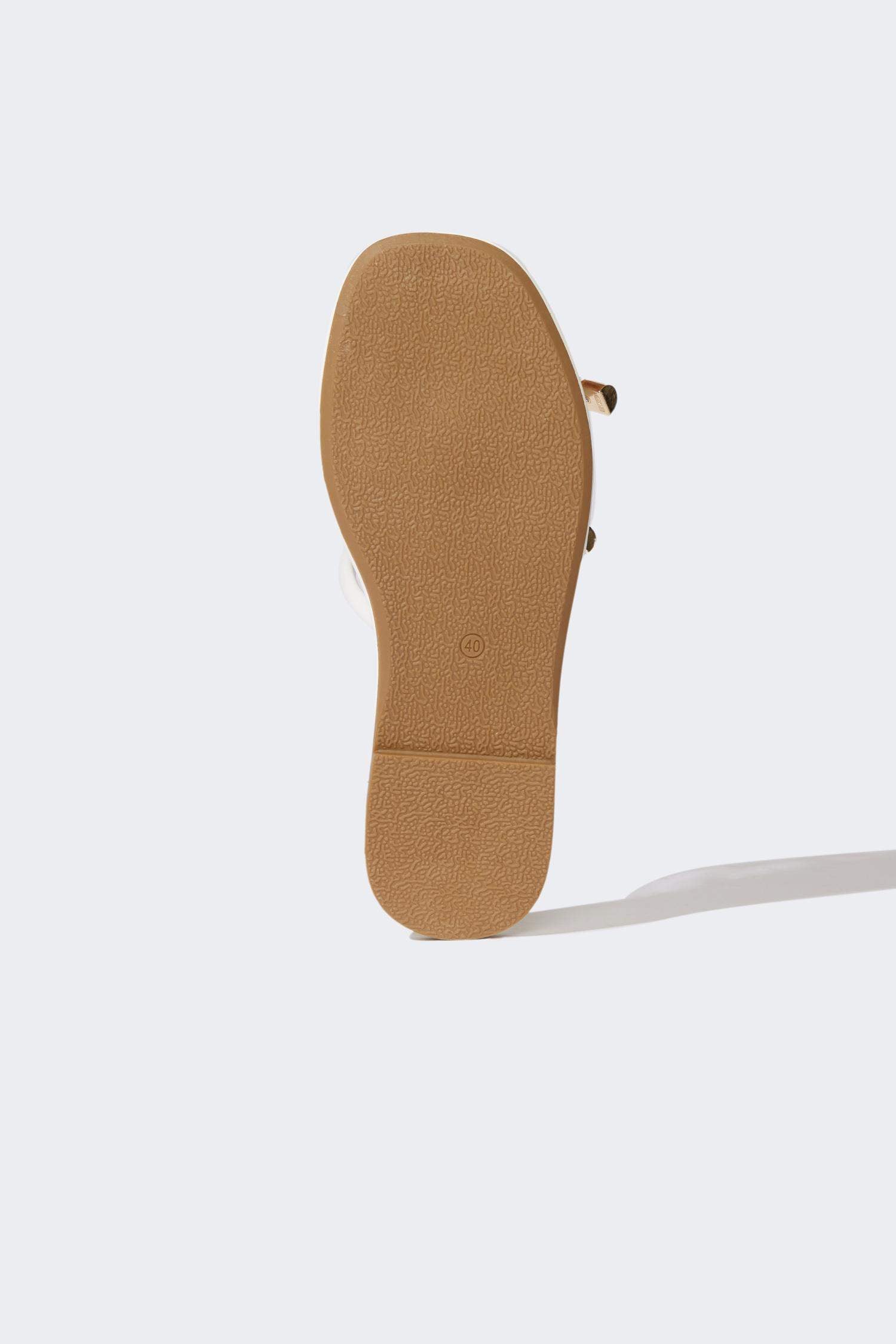 Woman Flat Base Faux Leather Slippers