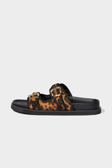 Women's Leopard Patterned Double-Strap Flat Sole Slippers