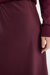 High waisted satin midi length A-line skirt