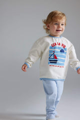 Boy Baby 2 Pcs Set Cycling Collar Printed Sweatshirt Striped Bottom