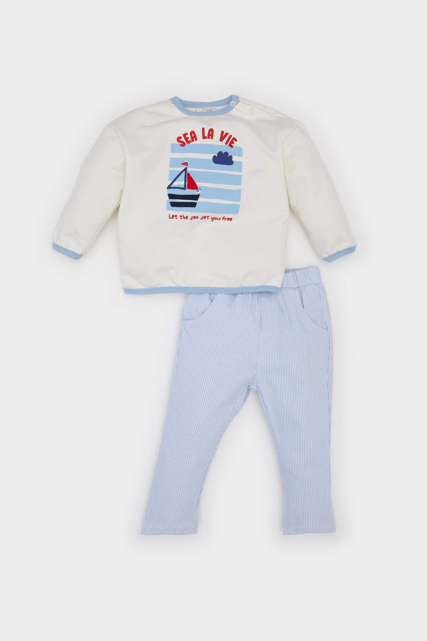 Boy Baby 2 Pcs Set Cycling Collar Printed Sweatshirt Striped Bottom