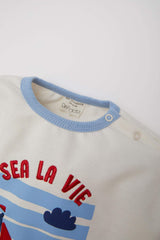 Boy Baby 2 Pcs Set Cycling Collar Printed Sweatshirt Striped Bottom