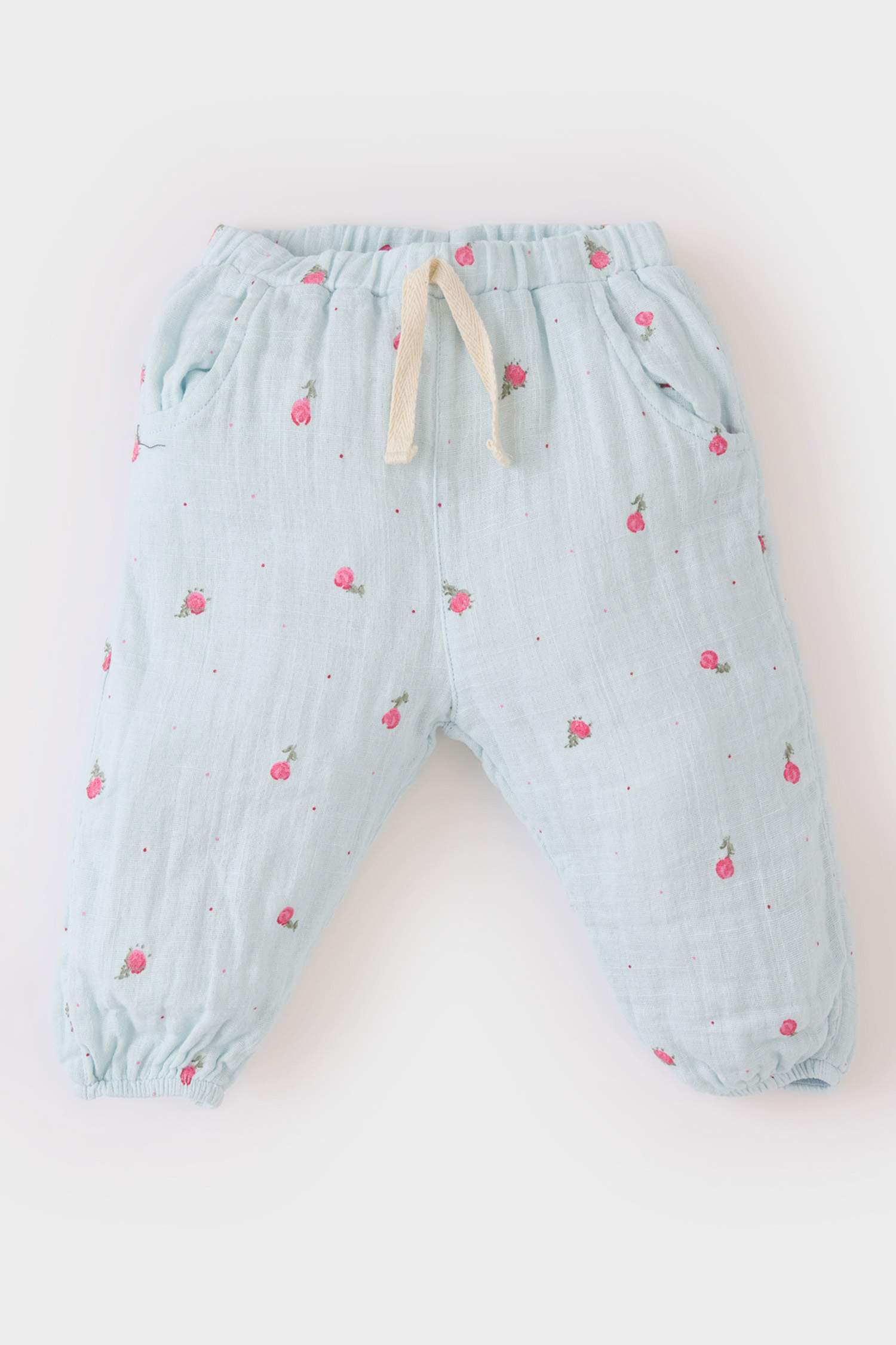 Girl Baby Waist Rubber Floral Muslin Pants