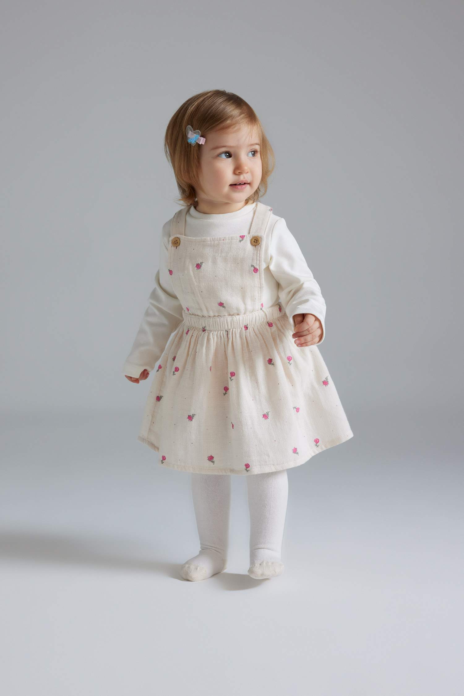 Girl Baby 3 Set Muslin Floral Long Sleeve T-shirt Salopet Dress Pantyhose