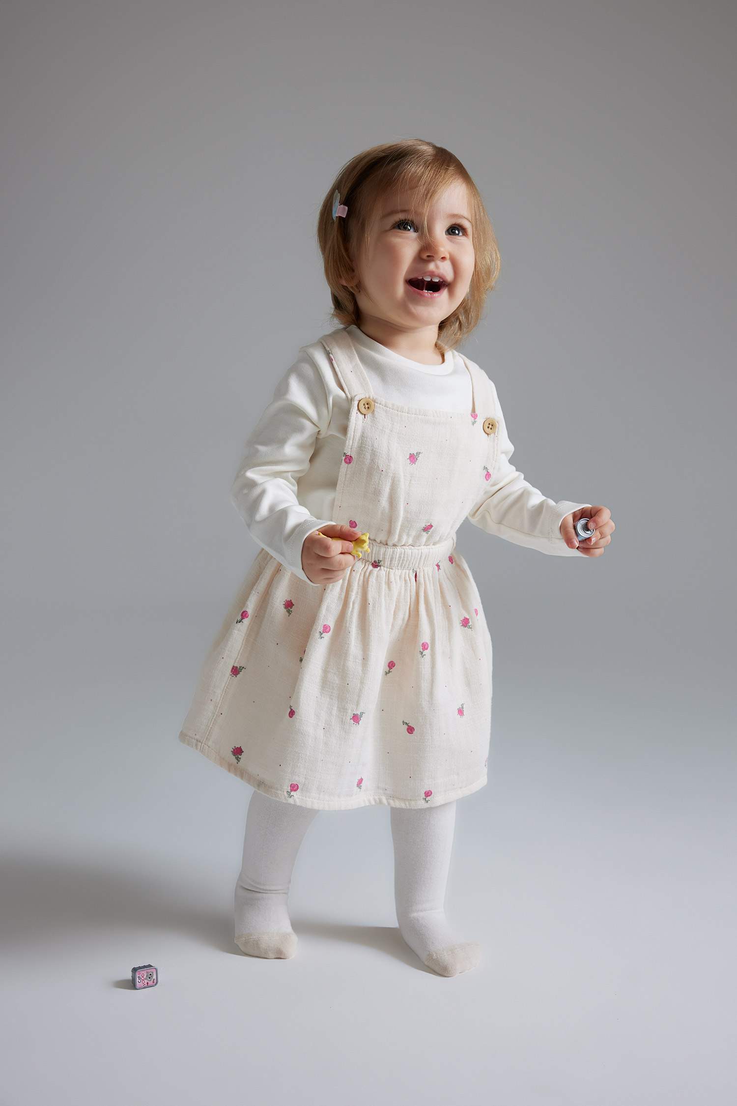 Girl Baby 3 Set Muslin Floral Long Sleeve T-shirt Salopet Dress Pantyhose