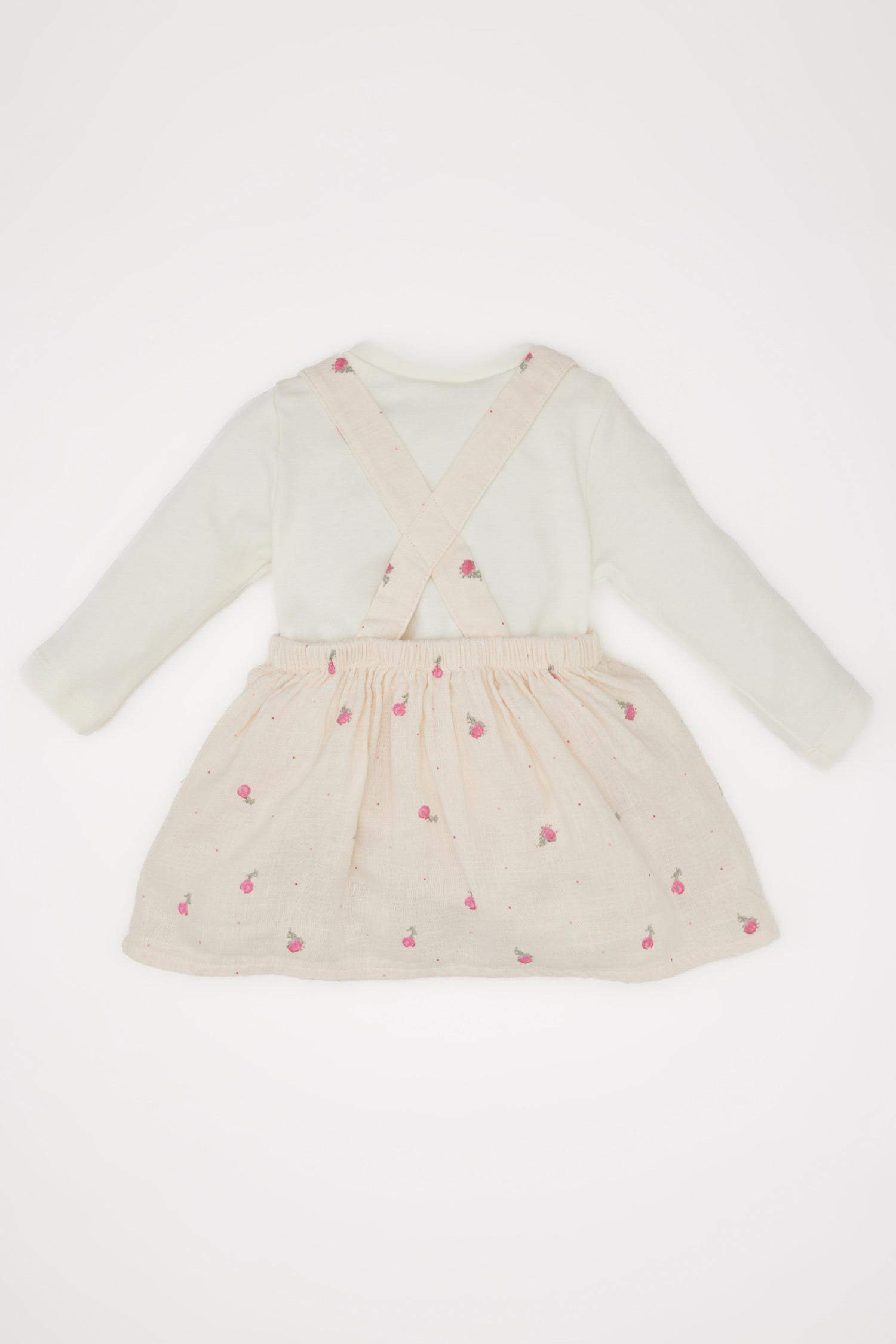 Girl Baby 3 Set Muslin Floral Long Sleeve T-shirt Salopet Dress Pantyhose