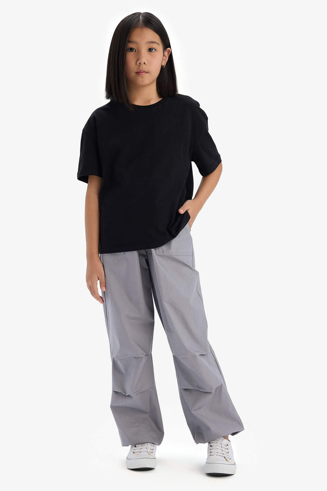 Girl Relax Fit Crew Neck Basic Short Sleeve T-Shirt Main Image