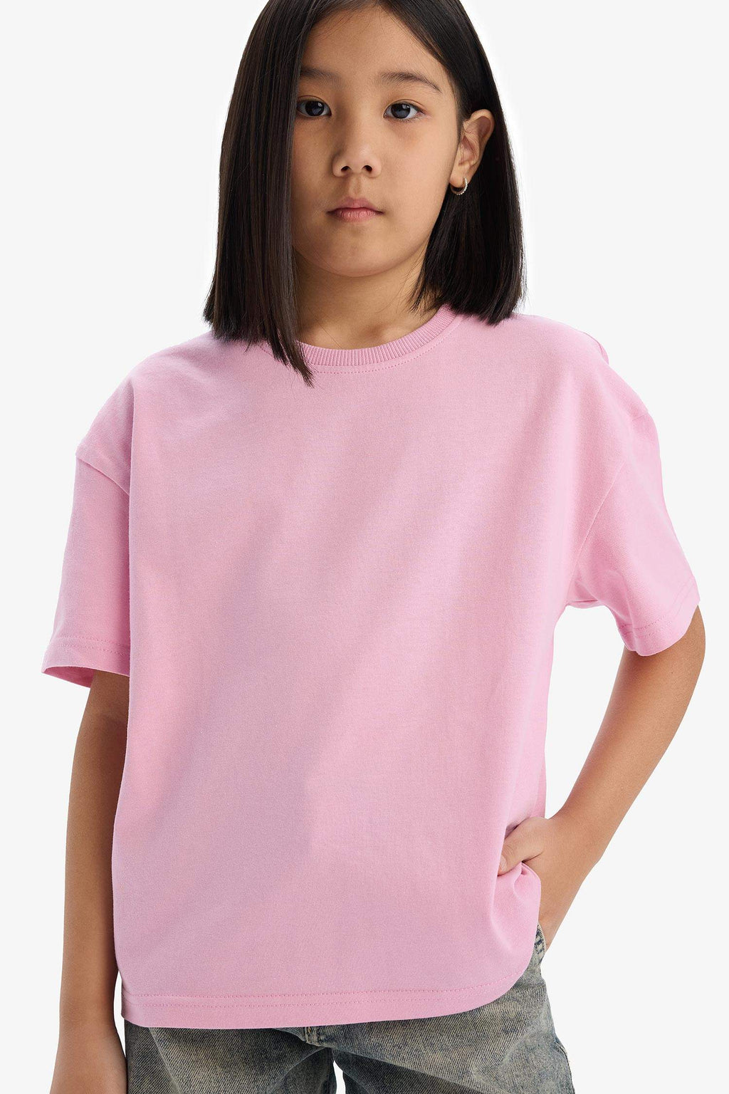Girl Relax Fit Crew Neck Basic Short Sleeve T-Shirt