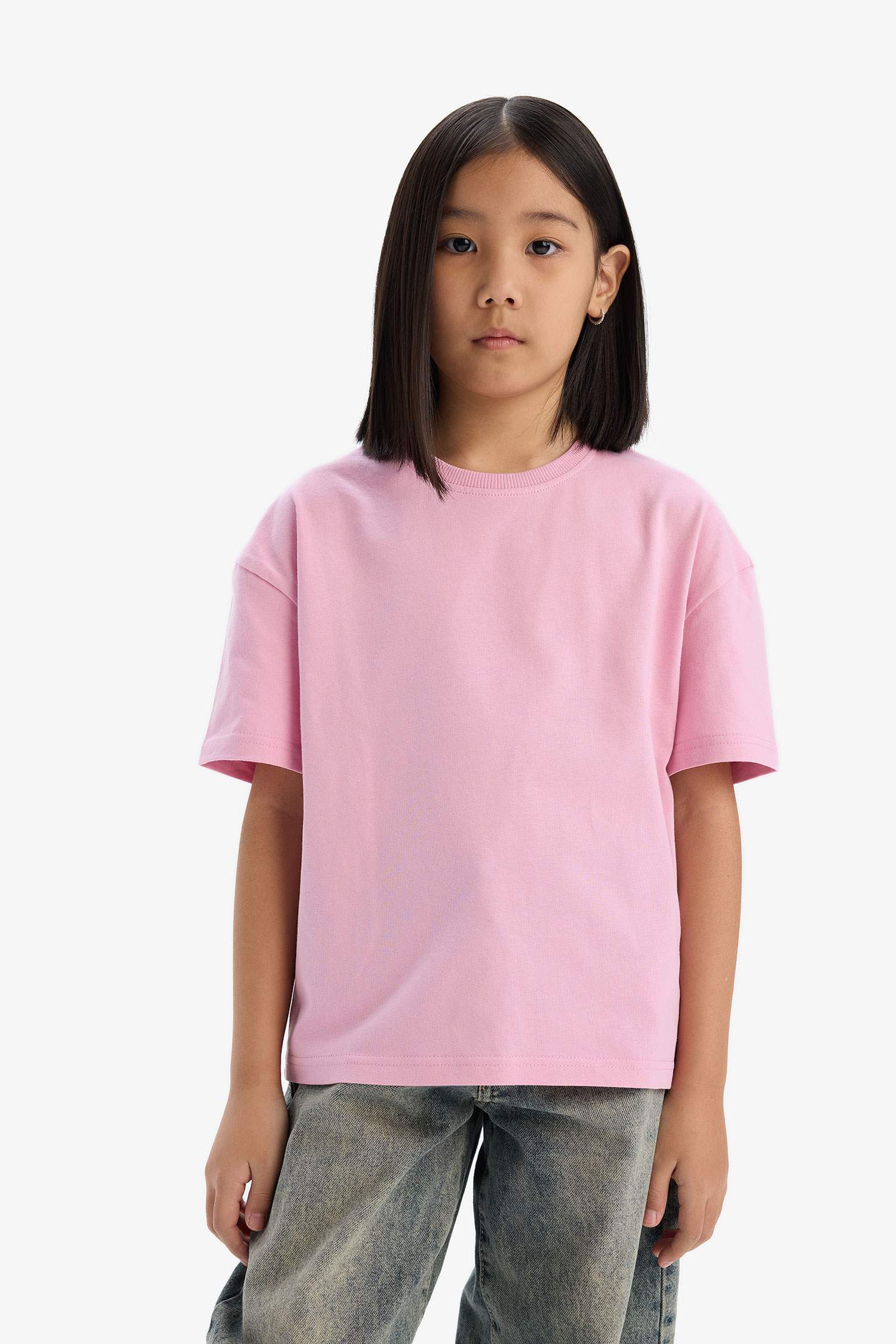 Girl Relax Fit Crew Neck Basic Short Sleeve T-Shirt