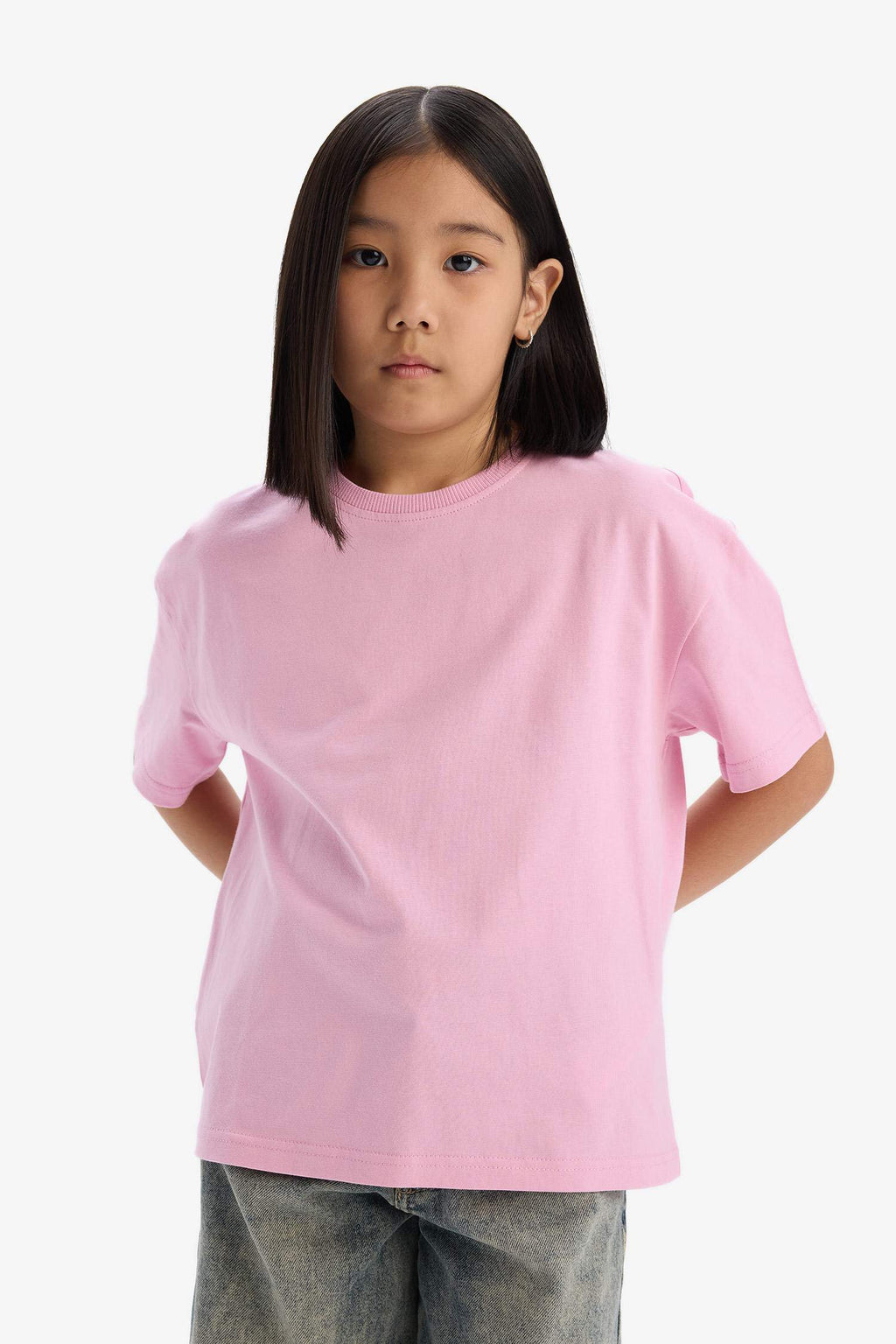 Girl Relax Fit Crew Neck Basic Short Sleeve T-Shirt