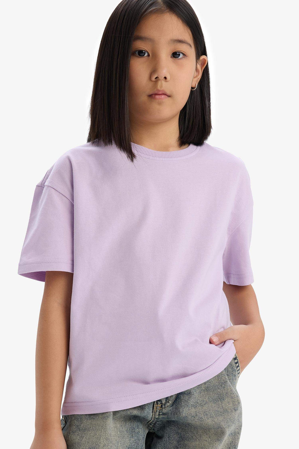 Girl Relax Fit Crew Neck Basic Short Sleeve T-Shirt