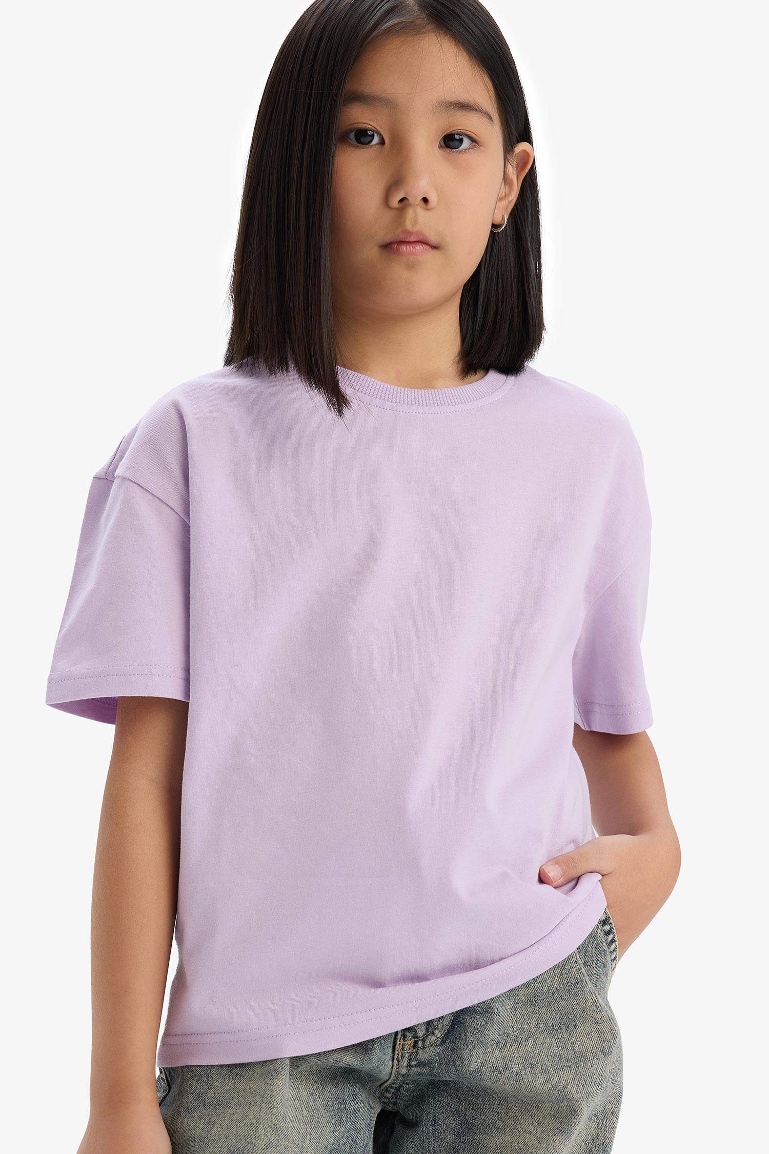 Girl Relax Fit Crew Neck Basic Short Sleeve T-Shirt
