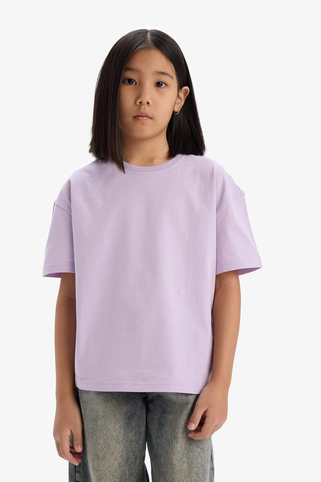Girl Relax Fit Crew Neck Basic Short Sleeve T-Shirt