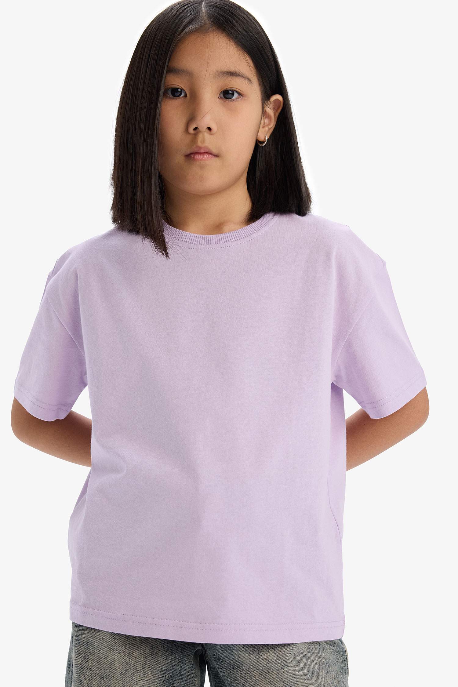 Girl Relax Fit Crew Neck Basic Short Sleeve T-Shirt
